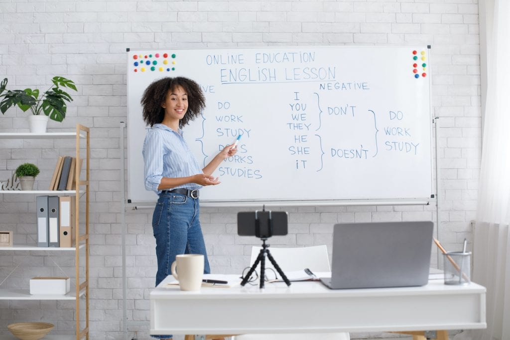 Webinar infront of the whiteboard