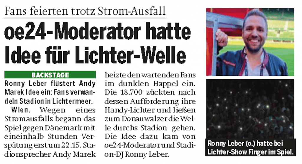 oe24 Moderator Ronny Leber hatte Idee für Lichter-Welle